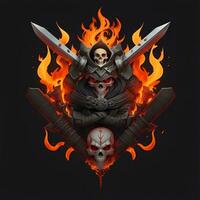 head skull fire mascot and esport gaming logo, AI generated photo