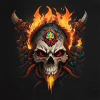 head skull fire mascot and esport gaming logo, AI generated photo