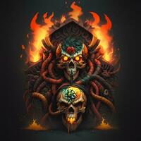 head skull fire mascot and esport gaming logo, AI generated photo