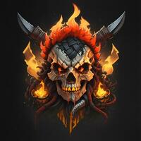 head skull fire mascot and esport gaming logo, AI generated photo