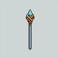 Pixel art illustration Magical Staff. Pixelated Magic staff. Wizard witch magical staff icon pixelated for the pixel art game and icon for website and video game. old school retro. vector