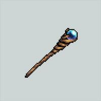 Pixel art illustration Magical Staff. Pixelated Magic staff. Wizard witch magical staff icon pixelated for the pixel art game and icon for website and video game. old school retro. vector