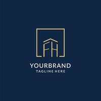 Initial FH square lines logo, modern and luxury real estate logo design vector