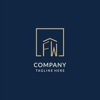 Initial FW square lines logo, modern and luxury real estate logo design vector