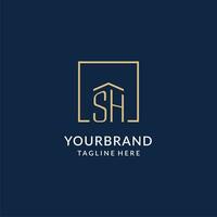 Initial SH square lines logo, modern and luxury real estate logo design vector