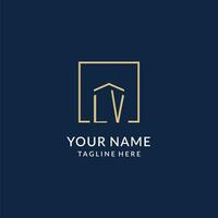 Initial LV square lines logo, modern and luxury real estate logo design vector