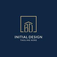 Initial BD square lines logo, modern and luxury real estate logo design vector