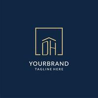 Initial DH square lines logo, modern and luxury real estate logo design vector