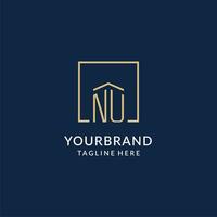 Initial NU square lines logo, modern and luxury real estate logo design vector