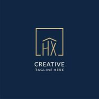 Initial HX square lines logo, modern and luxury real estate logo design vector