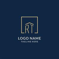 Initial RT square lines logo, modern and luxury real estate logo design vector