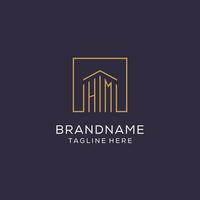 Initial HM logo with square lines, luxury and elegant real estate logo design vector