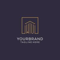 Initial WU logo with square lines, luxury and elegant real estate logo design vector