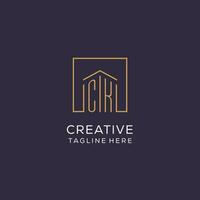 Initial CK logo with square lines, luxury and elegant real estate logo design vector
