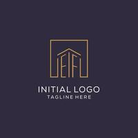Initial EF logo with square lines, luxury and elegant real estate logo design vector