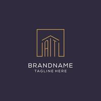 Initial AT logo with square lines, luxury and elegant real estate logo design vector