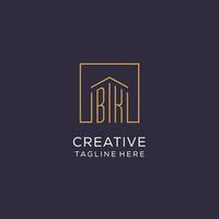 Initial BK logo with square lines, luxury and elegant real estate logo design vector