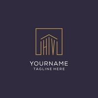 Initial HV logo with square lines, luxury and elegant real estate logo design vector