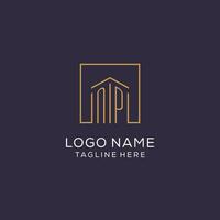 Initial NP logo with square lines, luxury and elegant real estate logo design vector