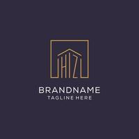 Initial HZ logo with square lines, luxury and elegant real estate logo design vector