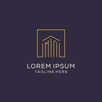 Initial MN logo with square lines, luxury and elegant real estate logo design vector