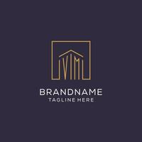 Initial VM logo with square lines, luxury and elegant real estate logo design vector