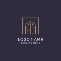 Initial PC logo with square lines, luxury and elegant real estate logo design vector