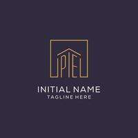 Initial PE logo with square lines, luxury and elegant real estate logo design vector