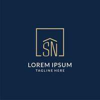 Initial SN square lines logo, modern and luxury real estate logo design vector
