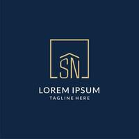 Initial SN square lines logo, modern and luxury real estate logo design vector