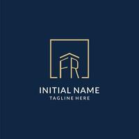 Initial FR square lines logo, modern and luxury real estate logo design vector