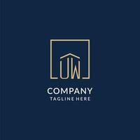 Initial UW square lines logo, modern and luxury real estate logo design vector