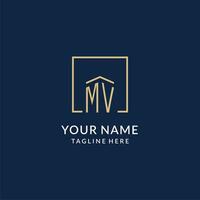 Initial MV square lines logo, modern and luxury real estate logo design vector