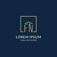 Initial FN square lines logo, modern and luxury real estate logo design vector