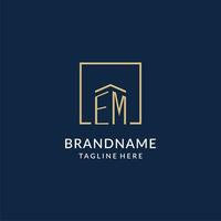 Initial EM square lines logo, modern and luxury real estate logo design vector