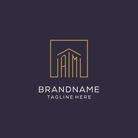 Initial AM logo with square lines, luxury and elegant real estate logo design vector