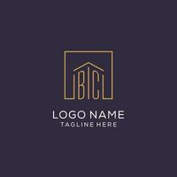 Initial BC logo with square lines, luxury and elegant real estate logo design vector