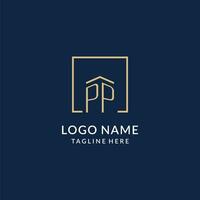 Initial PP square lines logo, modern and luxury real estate logo design vector