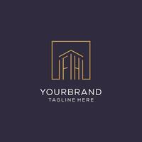 Initial FH logo with square lines, luxury and elegant real estate logo design vector