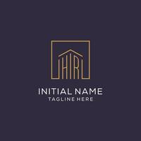 Initial HR logo with square lines, luxury and elegant real estate logo design vector