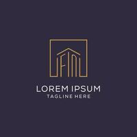 Initial FN logo with square lines, luxury and elegant real estate logo design vector