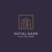 Initial IE logo with square lines, luxury and elegant real estate logo design vector