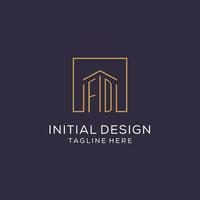 Initial FD logo with square lines, luxury and elegant real estate logo design vector