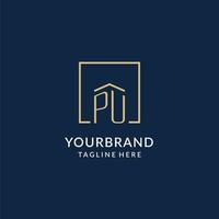 Initial PU square lines logo, modern and luxury real estate logo design vector