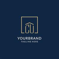 Initial CU square lines logo, modern and luxury real estate logo design vector