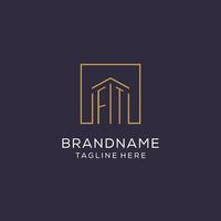 Initial FT logo with square lines, luxury and elegant real estate logo design vector