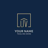Initial UV square lines logo, modern and luxury real estate logo design vector