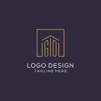 Initial GO logo with square lines, luxury and elegant real estate logo design vector