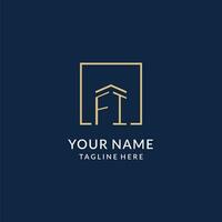 Initial FI square lines logo, modern and luxury real estate logo design vector