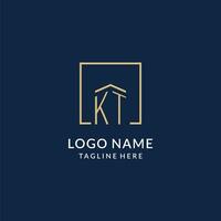 Initial KT square lines logo, modern and luxury real estate logo design vector